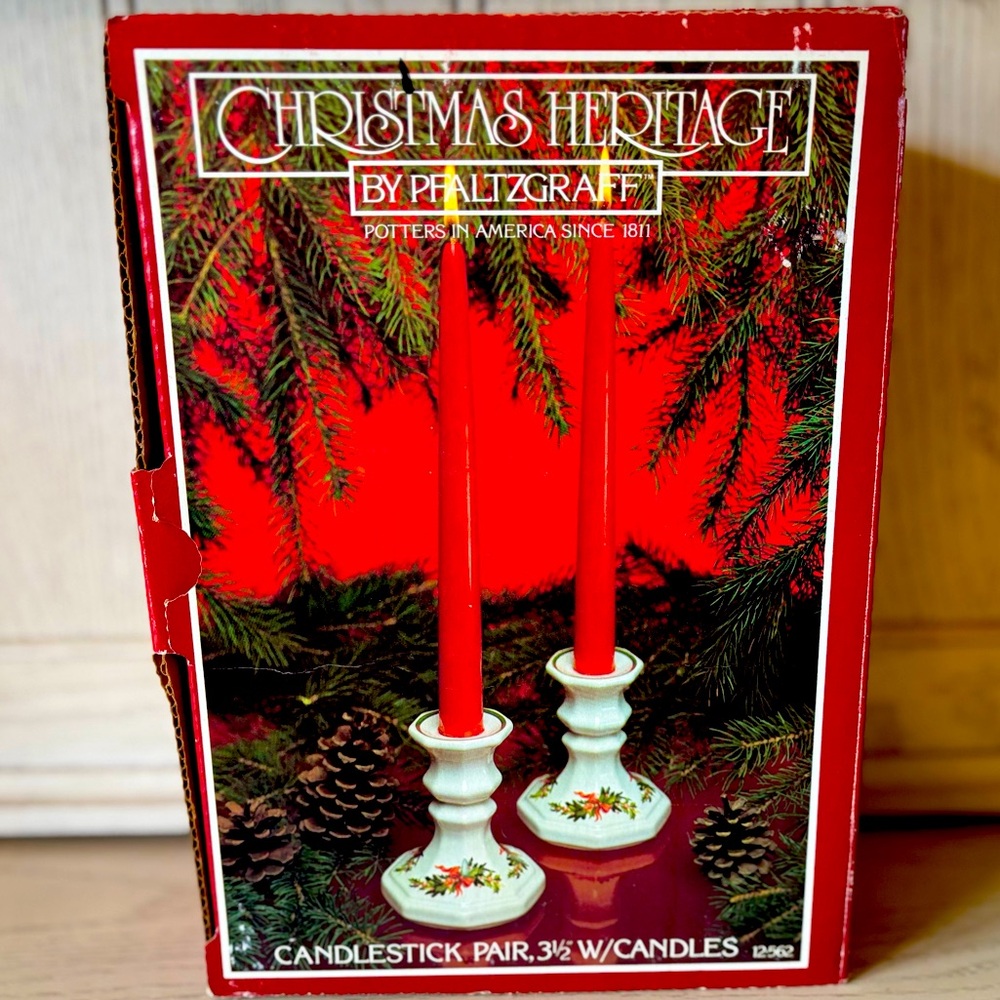 Christmas Heritage by Pfaltzgraff Candlestick Pair with Candles